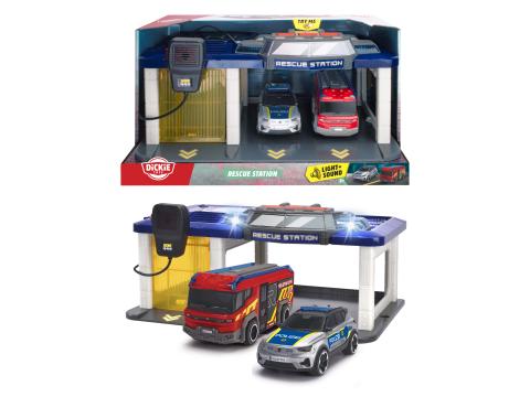 Dickie Toys - Rescue Auto-Station für Kinder ab 3 Jahre (31x22 cm) mit 2 Spielzeug-Autos 